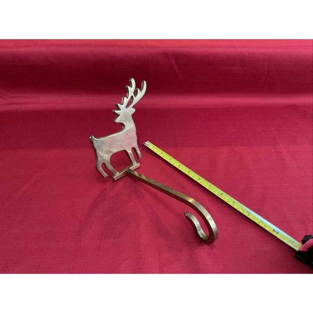 Vintage Quality Heavy Brass Reindeer Christmas Stocking Holder 6.5